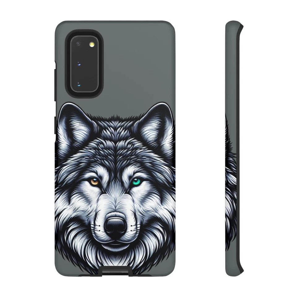 Estuche resistente, hermoso, ojos marrones y verdes, estuche gris lobo. Foto 1 de 1