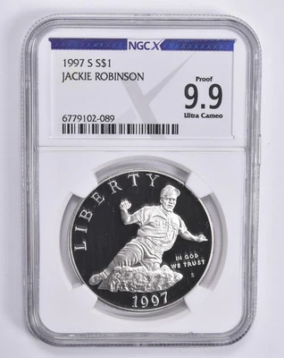 Proof 9.9 UCam 1997-S Jackie Robinson Commemorative Dollar NGC X NGCX *7568 - Image 1 of 4