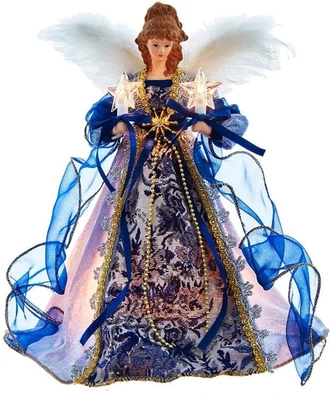 12-Inch Ul 10-Light Blue with Gold Angel Tree Topper - Image 1 of 4