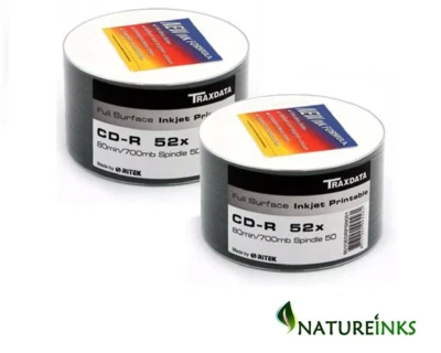 100 Ritek Traxdata Full White Inkjet Printable Blank CD-R CDR 52x 700MB CD Discs - Image 1 of 2