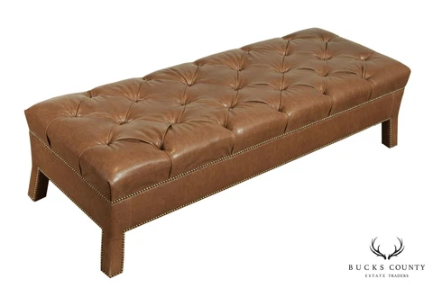 Custom Quality Brown Leather Tufted Long Bench Cover