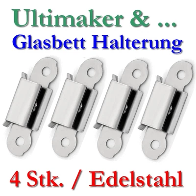 3D-DRUCKER-FILAMENT.DE 4 x supporto letto di stampa in vetro morsetto acciaio inox clip UM2+ UM2GO Extended 3D NUOVO