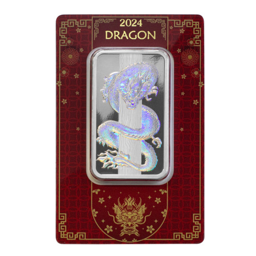 2024 50 Grams Lunar Dragon w/ Hologram Silver Bar Custom-Minted by Pamp