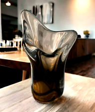 Signed Venetian Style Art Glass Vase Thick Amber Hand Blown VTG Seinler Jeweler