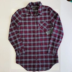 New Free Press womens sleepwear Separates shirt burgundy plaid cotton Flannel XS - Picture 1 of 7