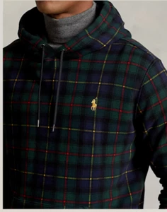 Polo Ralph Lauren Tartan Plaid Fleece Hoodie M Green Navy Black Red Mix $168 - Picture 1 of 22
