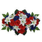 30in Outdoor Artificial Flowers Large Headstone Rose, Lily in Red Whit