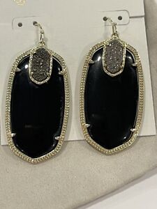Kendra Scott Darcy Danielle Black Onyx & Drusy Gold Drop Earrings with Bag RARE✨
