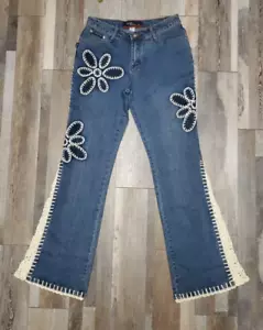Joana Design verzierte, bestickte individuelle Damenjeans Größe L Denim 28 x 32 - Bild 1 von 9