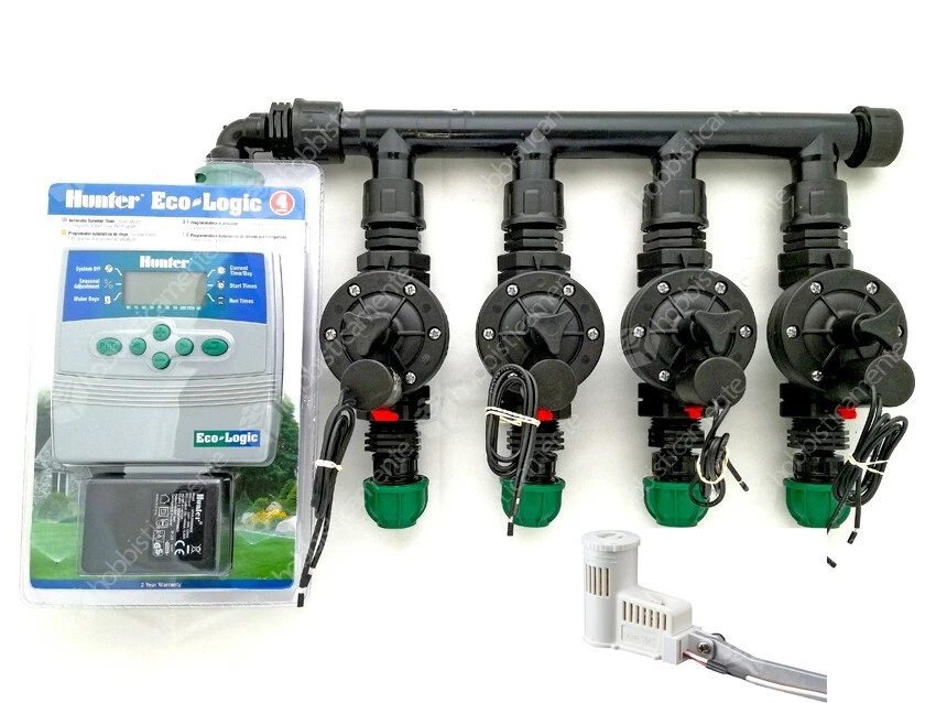 KIT IRRIGAZIONE AUTOMATICO CON PROGRAMMATORE HUNTER A 4 ZONE  E SENSORE PIOGGIA - Imagen 1 de 1
