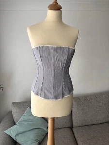 Velda Lauder Rare Blue Victorian Striped Fully Boned Corset Size 26 10/12 - Picture 1 of 22
