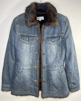 Marvin Richards Women’s Denim Coat With Brown Faux Fur Size Small 90s/y2k - Image 1 of 4