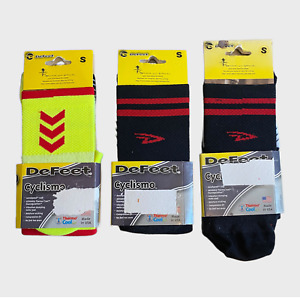 3 Pair Lot Defeet Cyclismo Cycling Socks Black and Yellow Size Small 