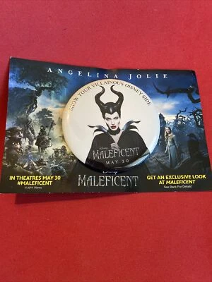 Disney MALÉFICA Pin Película Angelina Jolie Botón en Tarjeta Promocional 2014  Foto 1 de 2