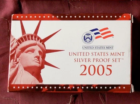 2005 U.S. Mint 90% Silver Proof Sets with State Quarters, 2 nickels, Box & CoA Cover