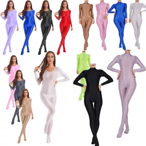 Women's Sexy One Piece Glossy Bodystocking Solid Color Full Bodysuit Unitard - Picture 1 of 183