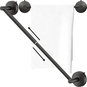 Adjustable Suction Cup Towel Bar for Bathroom 14 ~ 27 In. Matte Black Towel Rack - Picture 1 of 12