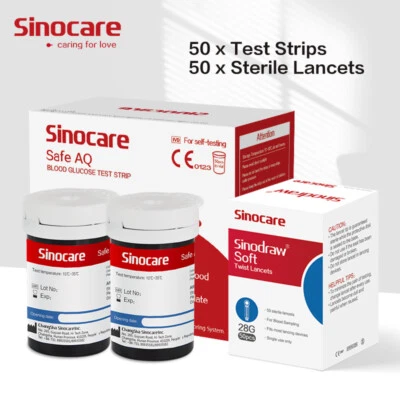 Sinocare Safe AQ 50 tiras reactivas y lancetas sin medidor