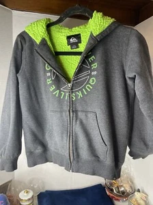 Quiksilver Youth Kids Size 5/6 Full Zip Up Hoodie Sweatshirt  Jacket Gray/Green - Picture 1 of 5