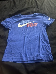 Nike Shirt Blue Boys Kids 4T  Sports Active Short Logo Just Do It - Picture 1 of 3