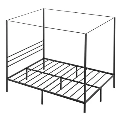 Marco de cama con dosel de metal Queen negro cama con cuatro carteles con cabecero y pie de cama Foto 1 de 4