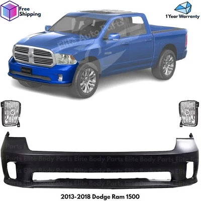 Front Bumper Cover Fascia & Fog Light Assembly Kit For 2013-2018 Dodge Ram 1500 Foto 1 de 4