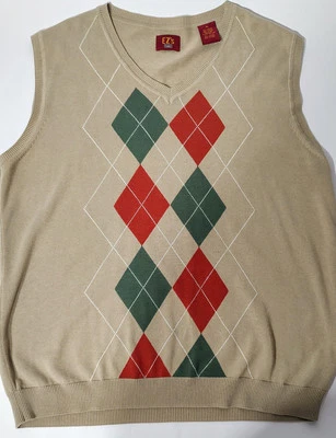 Mens Ez's Baggar Sweater Golf Vest Sz Xl Diamond Green Red Y2k Preppy College - Image 1 of 4
