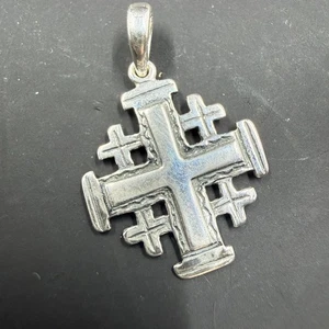 Sterling Silver Jerusalem Cross Pendant – 1", Five-Fold Crusader Cross, 925 - Picture 1 of 2