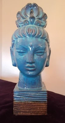 Busto de Buda Bitossi Kwan Yin Cerámica Azul Foto 1 de 4