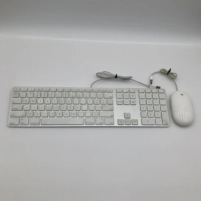 Apple White Aluminum USB Wired Keyboard & Mighty Mouse iMAC G4 G5 Genuine Set - Image 1 of 4