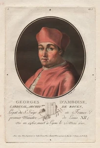Georges d'Amboise cardenal Luis XII cardenal retrato mezzotinta 1788 - Imagen 1 de 1