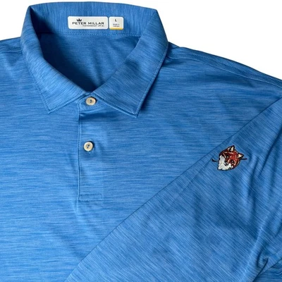 Peter Millar Mens L Blue Long Sleeve Featherweight UPF 50 Polo Shirt Golf - Image 1 of 4