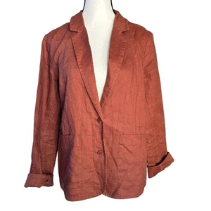 Giacca blazer Eileen Fisher donna piccola petite 100% lino marrone ruggine bottoni  - Foto 1 di 7