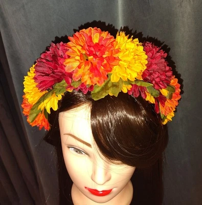 Floral headband headpiece with red flowers Halo crown hair accessory for wedding - Image 1 of 3