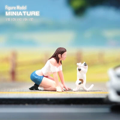 1/18 1/24 1/43 1/64 1/87 Miniatures Cute Girl Cat Scene Figures For Vehicle - Image 1 of 4