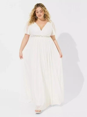 Torrid Maxi Wedding Dress Mesh Empire Waist Special Occassion White NWT New 16X - Image 1 of 4