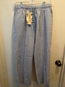 Stephanie Rogers Baby Blue Gingham Drawstring Pants Size Large With Pockets - Picture 1 of 2