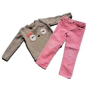 Girls Gymboree Shirt Pants Size 4T Corduroy Sweater Owl Face Polar Pink Outfit - Picture 1 of 11
