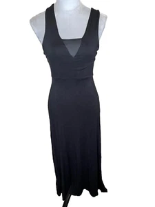 Maxi Vestido Monteau Talla Pequeña Negro Cuello en V Malla Jersey Verano Playa Elegante Gótico - Imagen 1 de 12