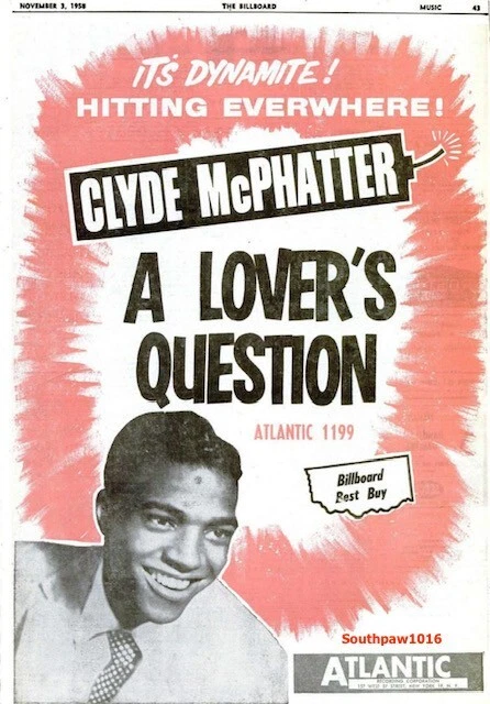 1954 Clyde McPhatter "A Lover's Question" Song Release Industry Promo Reprint Ad - Image 1 of 1