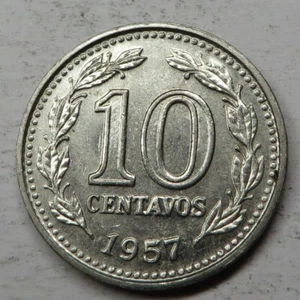 Argentina 10 Centavos 1957 Nickel Clad Steel KM#54 UNC - Picture 1 of 2