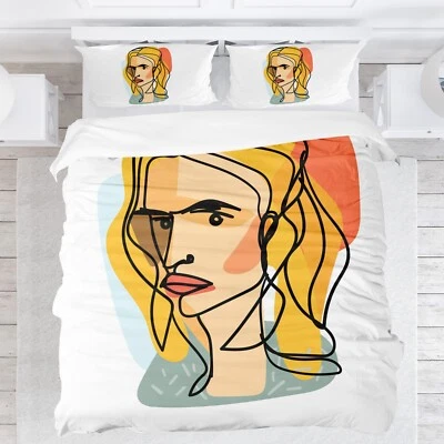 Minimalist Line Art Duvet Cover, Abstract Painting Bedding Set,Xmas For Lady Her - Image 1 of 4