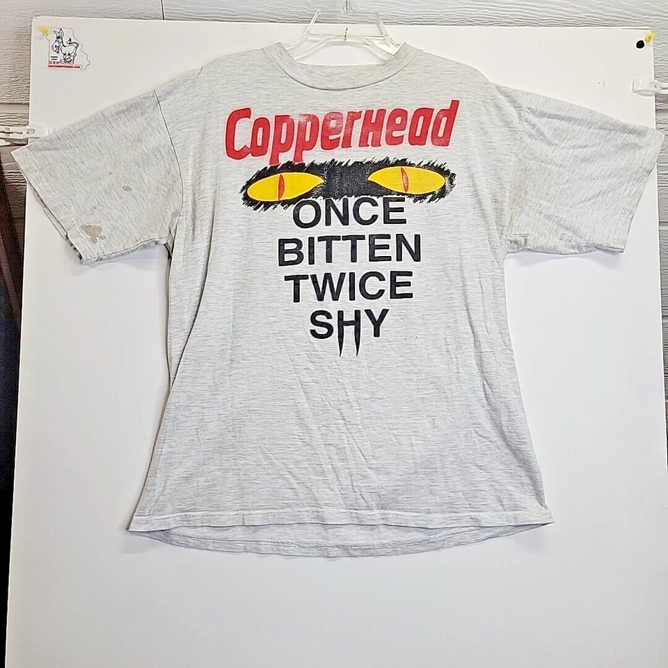 VTG Copperhead “Once Bitten Twice Shy” - T Shirt USA Made XL Heather Gray - Image 1 of 4