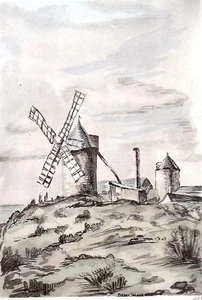AQUARELLE COULEUR VIEUX MOULIN/ Moulin au Mont Dol  Ille & vilaine - Bild 1 von 1