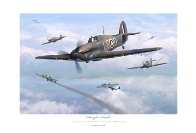 BATTLE OF BRITAIN HURRICANE ACE DOUGLAS BADER MK1 LIMITED EDITION SIGNED PRINT - Image 1 of 4