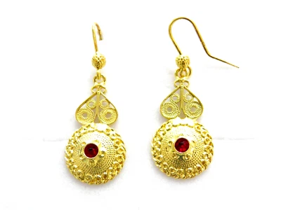 ORECCHINI BOTTONE FILIGRANA SARDA ARGENTO dorato  GRANATA GIOIELLI SARDI grande - Immagine 1 di 2