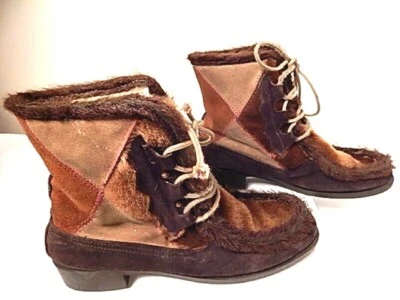 Винтажные зимние меховые замши 1960-х годов стеганые мокасины лыжные ботинки Италия сделано 10 - Изображение 1 из 4