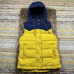 Patagonia Bivy Goose Down Puffer Vest Hoodie Hoody Blue Yellow Women’s Small S - Picture 1 of 3