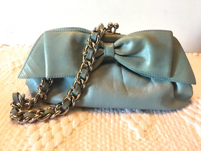 Isabella Fiore shoulder purse baguette in aqua blue glove leather - Image 1 of 4