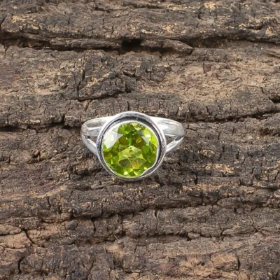 Peridot 925 Sterling Silver Band Anniversary Daughter Bezel Set New Ring Jewelry - Image 1 of 4